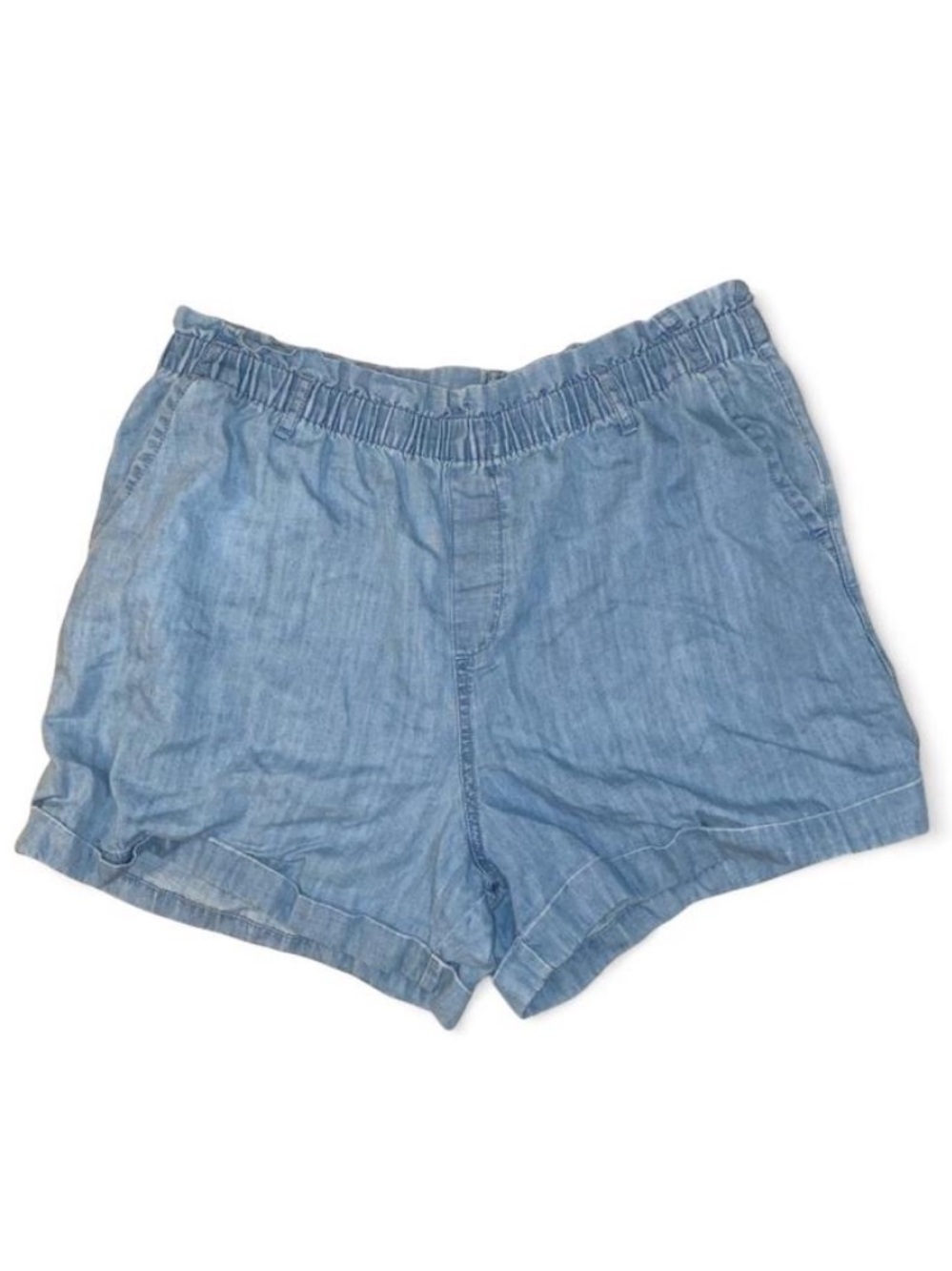 Falls Creek Light Blue Chambray Elastic Waist Cotton Shorts with Pockets Large